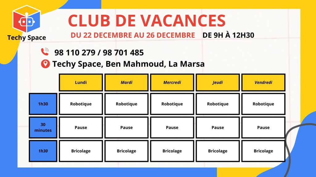 Programme du Club de vacances décembre 2025 Techy Space