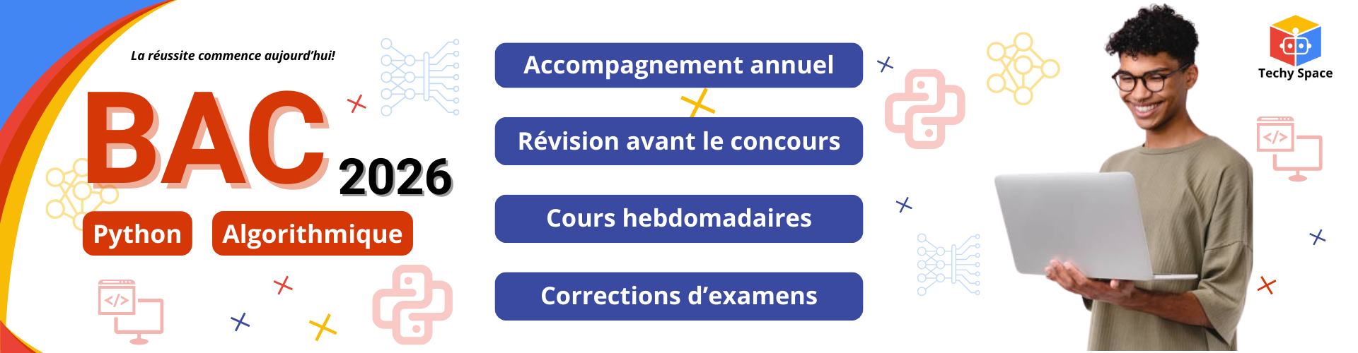 Cours de préparation BAC 2026 en Python et algorithmique à Techy Space La Marsa
